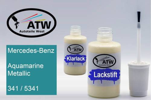 Mercedes-Benz, Aquamarine Metallic, 341 / 5341: 20ml Lackstift + 20ml Klarlack - Set, von ATW Autoteile West.